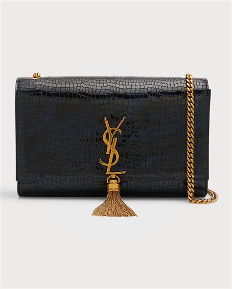 ysl small kate croc|YVES SAINT LAURENT Crocodile Embossed Leather Black .